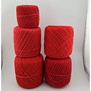 Lot of 5 Mercerized Cotton Crochet Thread Mixed Lot Bright Red Thin Yarn Lot